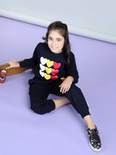 Girls Black Heart Printed Track Suit